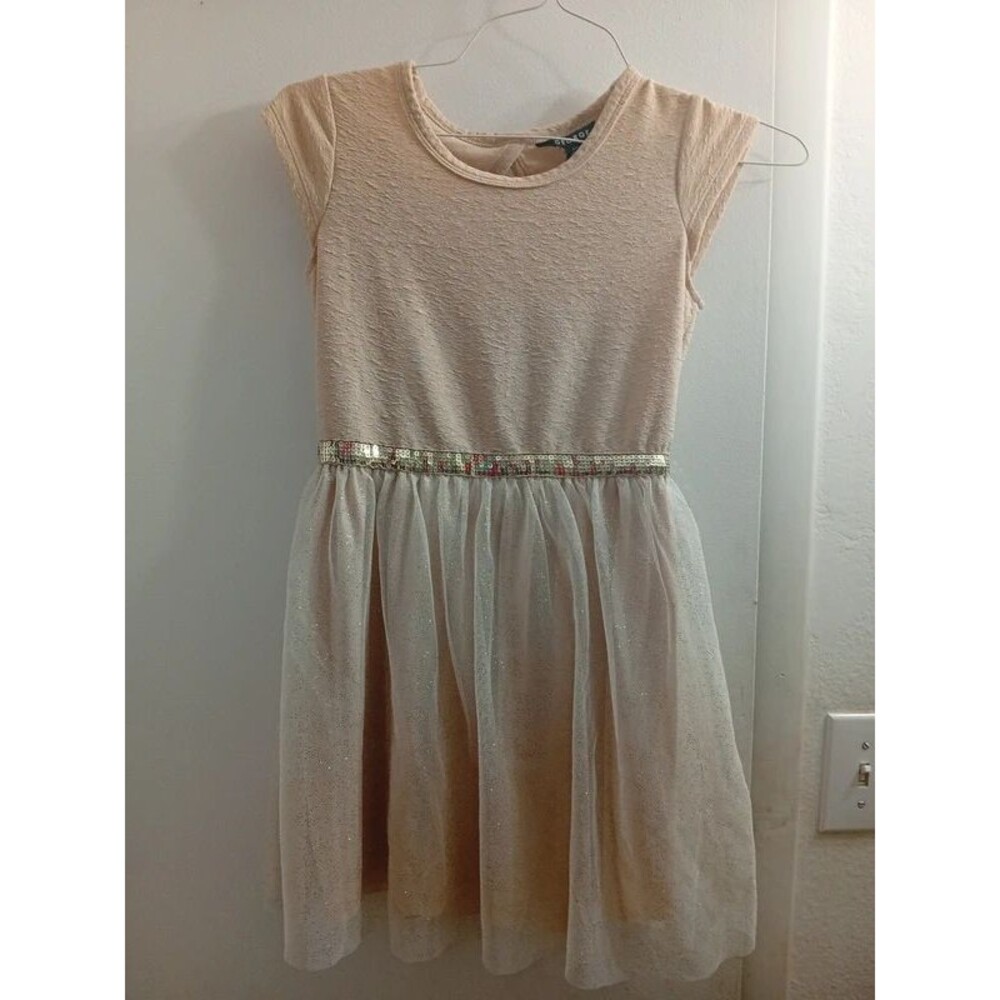 Girls size 10 beige dress w/ gold sparkles